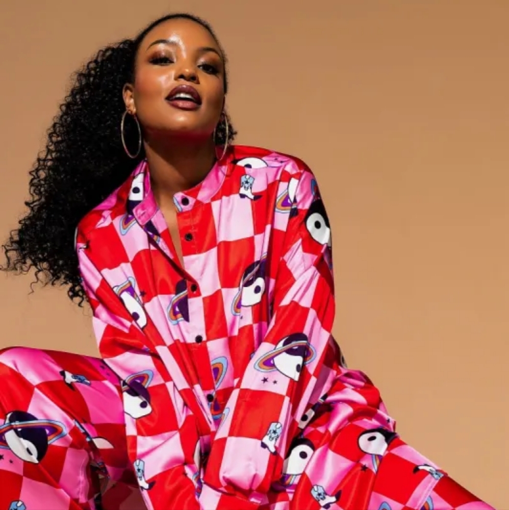 Lala Full Satin Playsuit in Cosmic Cowgirl (pants and top)